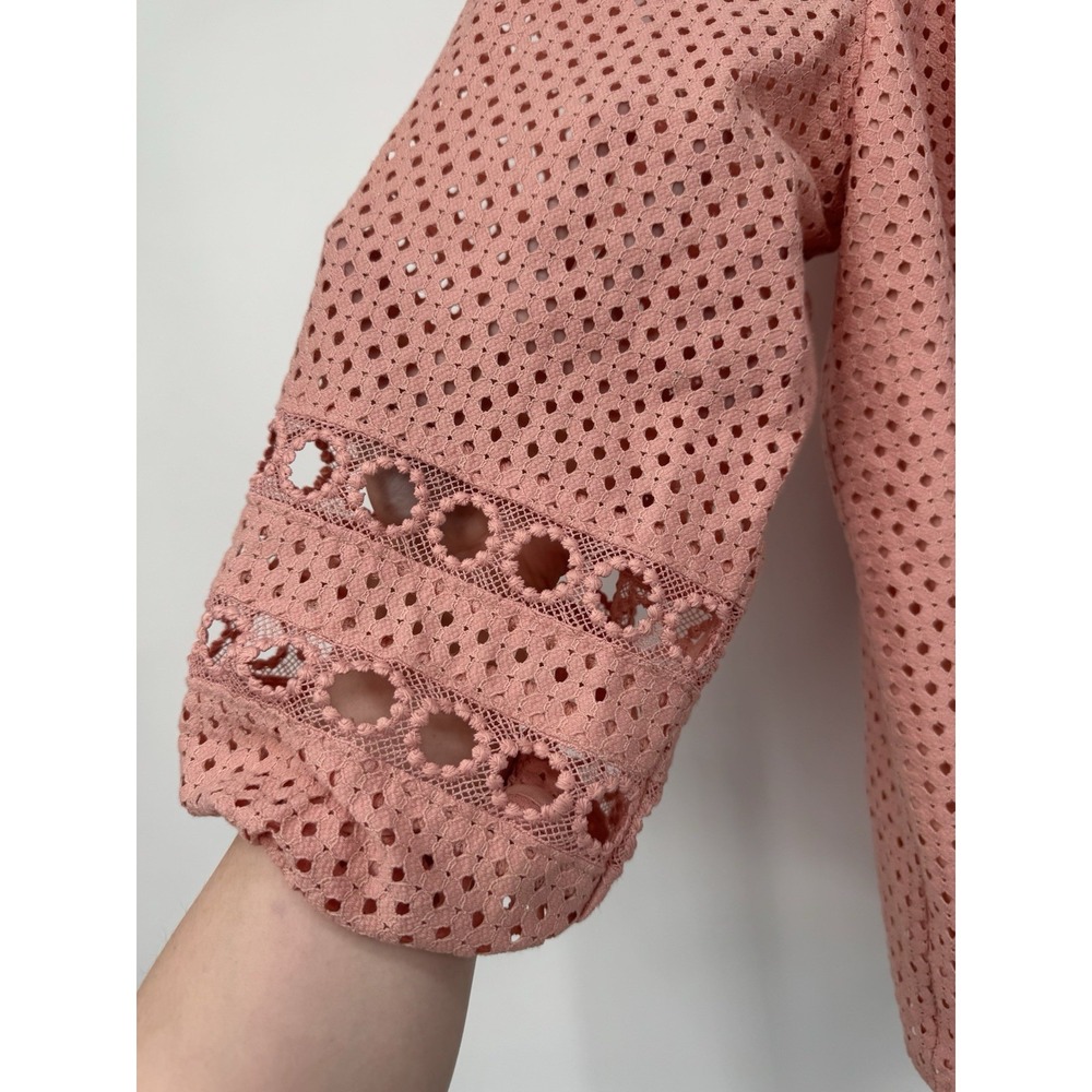 Pink Eyelet Blouse Ruffle‎ Neck Balloon Sleeve Boho Cottagecore Peasant Romantic - Picture 9 of 12